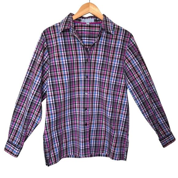 Foxcroft women's Wrinkle-free Classic Fit Button-down Shirt Plaid Sz: 10 Preppy - Picture 1 of 12